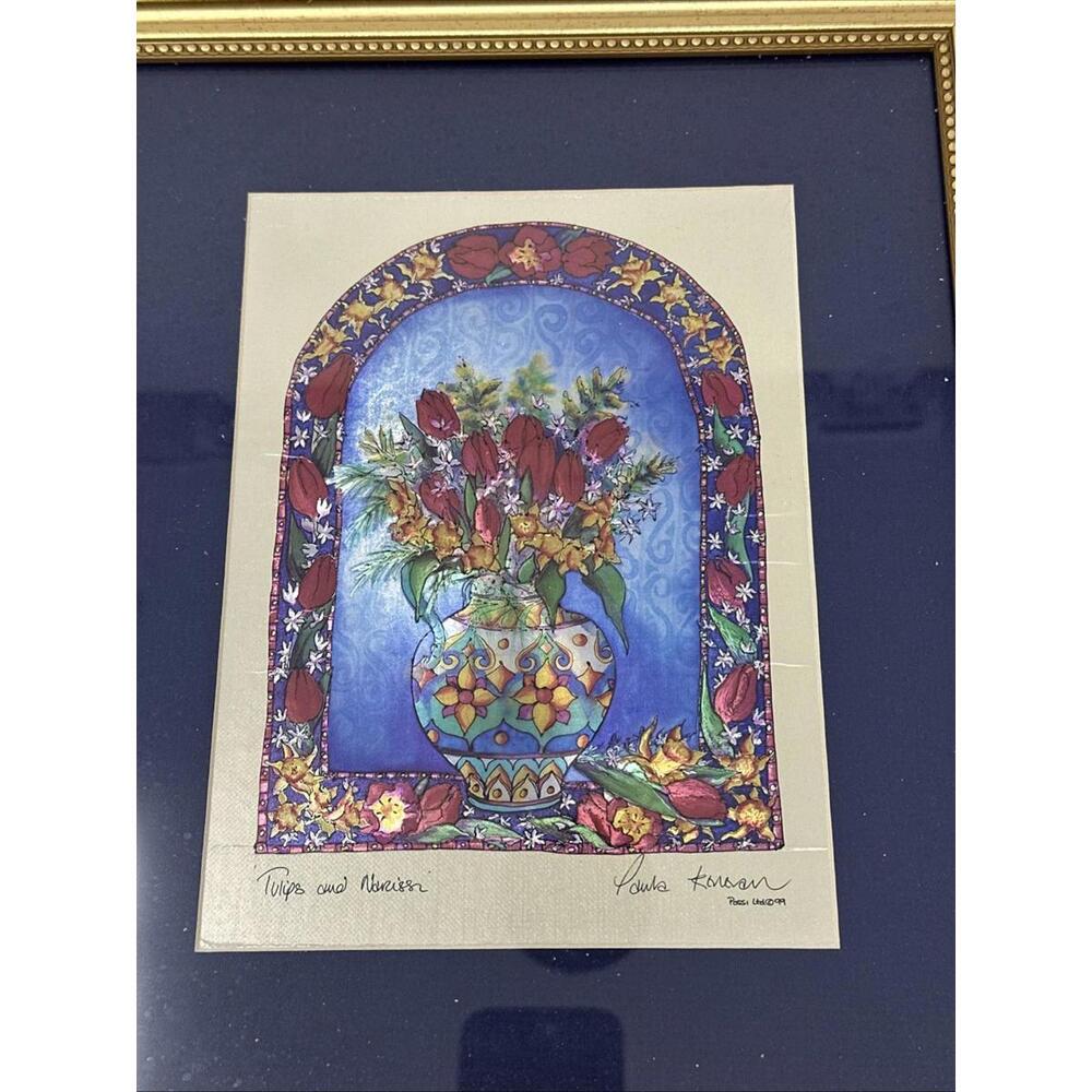 "Tulips" By Paula Kenevan Foil Art Print 3D Effect Gold Framed & Matted 12x10 - Picture 2 of 4